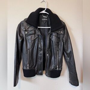 Black Vegan Leather Bomber Jacket |Small
